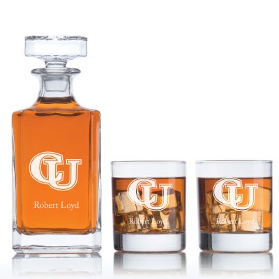 Personalized Campbell Fighting Camels University Decanter Set - Football Fanatic Gift Ideas - Classic Personalized Whiskey Decanter