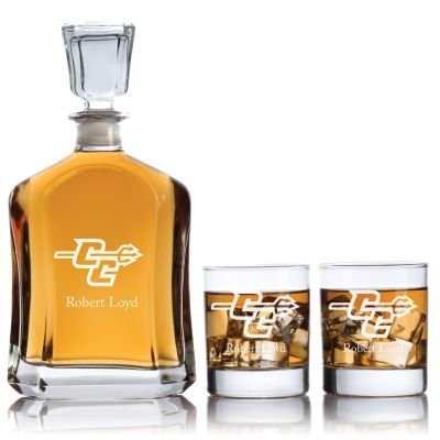 Personalized Central Connecticut Blue Devils University Decanter Set - Football Fanatic Gift Ideas - Capitol Personalized Whiskey Decanter