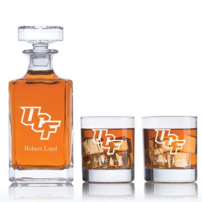 Personalized Central Florida Knights University Decanter Set - Football Fanatic Gift Ideas - Classic Personalized Whiskey Decanter