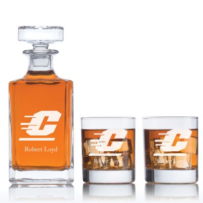 Personalized Central Michigan Chippewas University Decanter Set - Football Fanatic Gift Ideas - Classic Personalized Whiskey Decanter