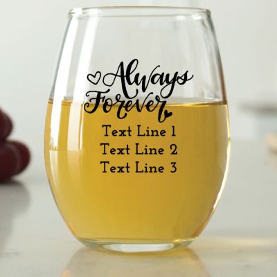 Always Forever with Hearts - 9 oz. ARC Perfection Stemless Wine Glasses