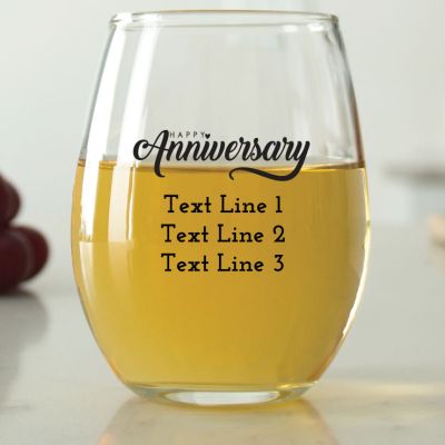 Happy Anniversary - 9 oz. ARC Perfection Stemless Wine Glasses