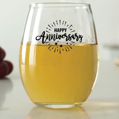 Starburst Happy Anniversary - 9 oz. ARC Perfection Stemless Wine Glasses
