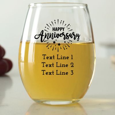 Starburst Happy Anniversary - 9 oz. ARC Perfection Stemless Wine Glasses