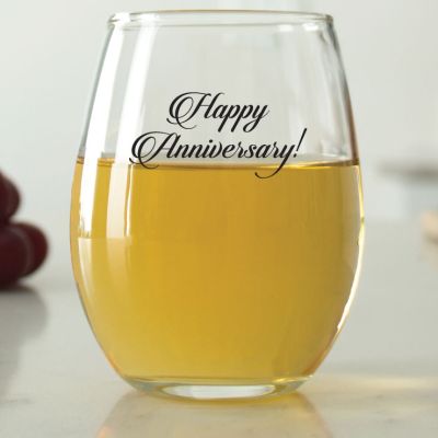 Elegant Happy Anniversary - 9 oz. ARC Perfection Stemless Wine Glasses