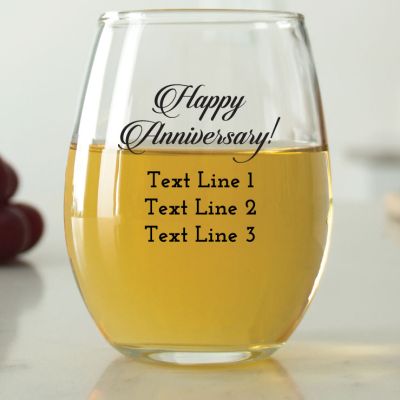 Elegant Happy Anniversary - 9 oz. ARC Perfection Stemless Wine Glasses