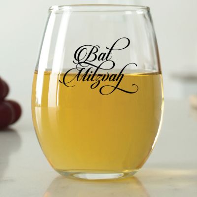 Cursive Bat Mitzvah - 9 oz. ARC Perfection Stemless Wine Glasses