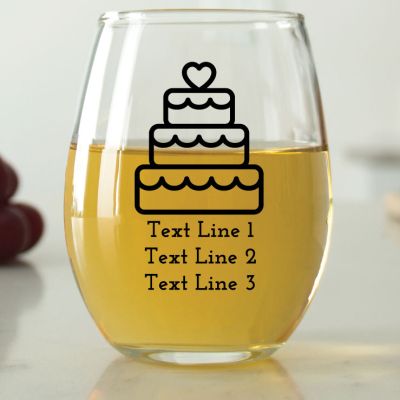 Birthday Cake with Heart - 9 oz. ARC Perfection Stemless Wine Glasses