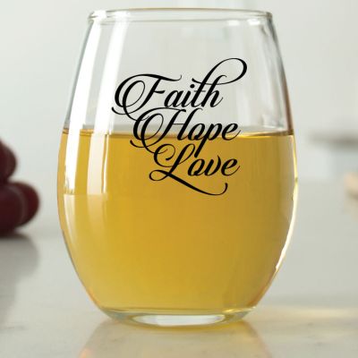 Elegant Faith Hope Love - 9 oz. ARC Perfection Stemless Wine Glasses
