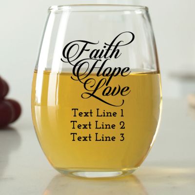 Elegant Faith Hope Love - 9 oz. ARC Perfection Stemless Wine Glasses