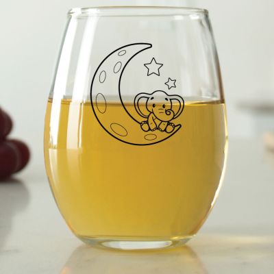 Baby Elephant Sitting on the Moon - 9 oz. ARC Perfection Stemless Wine Glasses