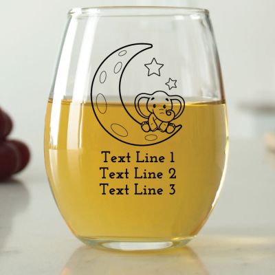 Baby Elephant Sitting on the Moon - 9 oz. ARC Perfection Stemless Wine Glasses