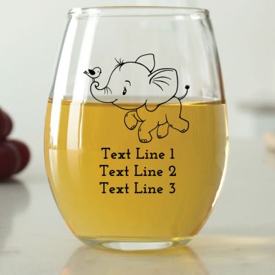 Cute Elephant with Bird - 9 oz. ARC Perfection Stemless Wine Glasses