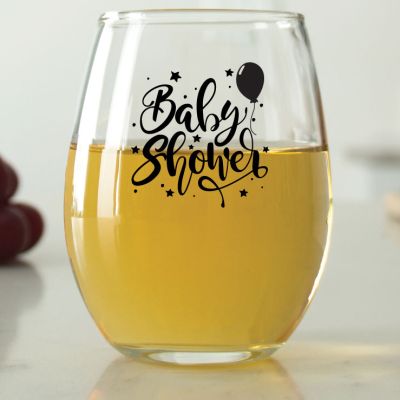 Baby Shower with Balloons and Stars - 9 oz. ARC Perfection Stemless Wine Glasses