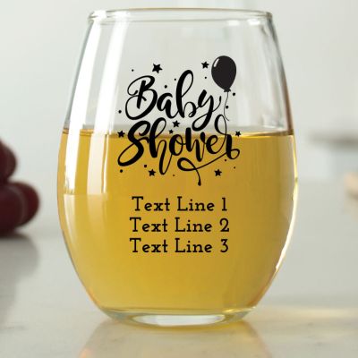Baby Shower with Balloons and Stars - 9 oz. ARC Perfection Stemless Wine Glasses