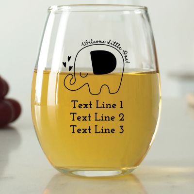 Welcome Little One Elephant - 9 oz. ARC Perfection Stemless Wine Glasses