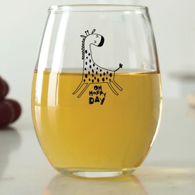 Oh Happy Day Giraffe - 9 oz. ARC Perfection Stemless Wine Glasses