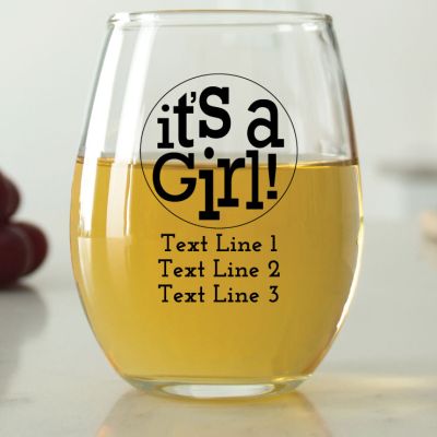 It's a Girl! Circle - 9 oz. ARC Perfection Stemless Wine Glasses