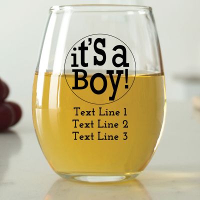 It's a Boy! Circle - 9 oz. ARC Perfection Stemless Wine Glasses