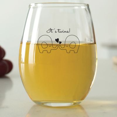 It's Twins Cursive Elephants - 9 oz. ARC Perfection Stemless Wine Glasses