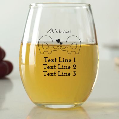 It's Twins Cursive Elephants - 9 oz. ARC Perfection Stemless Wine Glasses