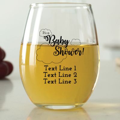 It's a Baby Shower with Clouds - 9 oz. ARC Perfection Stemless Wine Glasses