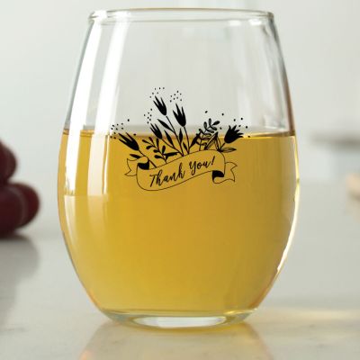 Thank You Banner with Flowers - 9 oz. ARC Perfection Stemless Wine Glasses