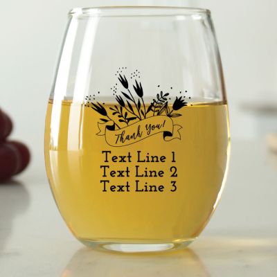 Thank You Banner with Flowers - 9 oz. ARC Perfection Stemless Wine Glasses
