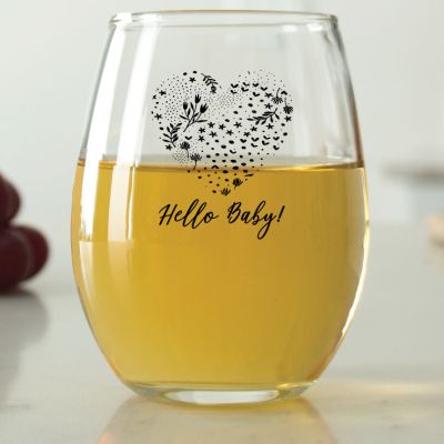Hello Baby Heart with Stars and Flowers - 9 oz. ARC Perfection Stemless Wine Glasses