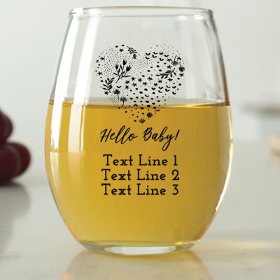 Hello Baby Heart with Stars and Flowers - 9 oz. ARC Perfection Stemless Wine Glasses