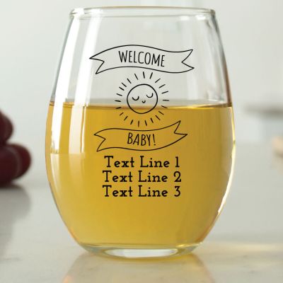Welcome Baby Banner with Sun - 9 oz. ARC Perfection Stemless Wine Glasses