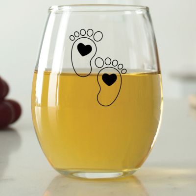 Cartoon Baby Feet with Heart - 9 oz. ARC Perfection Stemless Wine Glasses