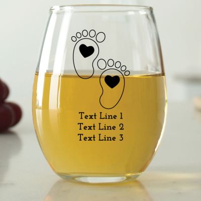 Cartoon Baby Feet with Heart - 9 oz. ARC Perfection Stemless Wine Glasses