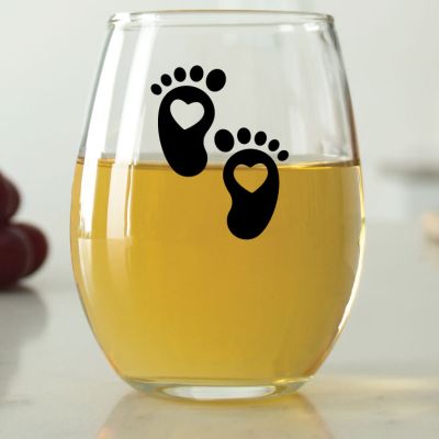 Silhouette Cartoon Baby Feet with Heart - 9 oz. ARC Perfection Stemless Wine Glasses