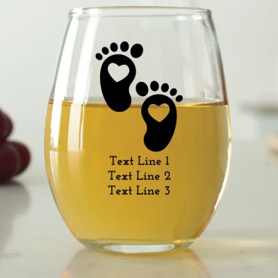 Silhouette Cartoon Baby Feet with Heart - 9 oz. ARC Perfection Stemless Wine Glasses