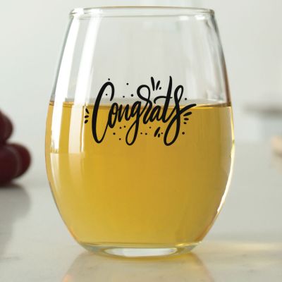 Congrats Script - 9 oz. ARC Perfection Stemless Wine Glasses