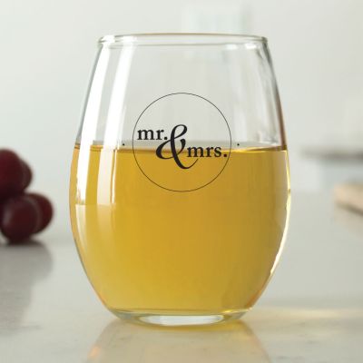 Mr. & Mrs. Circle Stamp No. 2 - 9 oz. ARC Perfection Stemless Wine Glasses