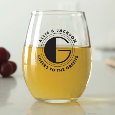 Deco Initial Stamp - 9 oz. ARC Perfection Stemless Wine Glasses