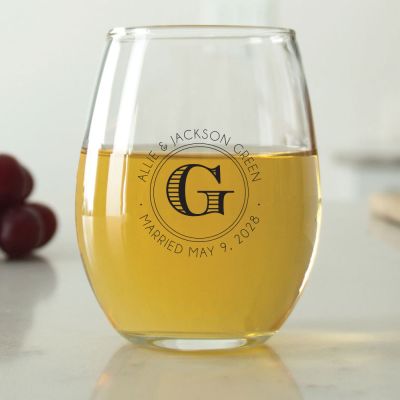 Initial Circle Stamp - 9 oz. ARC Perfection Stemless Wine Glasses