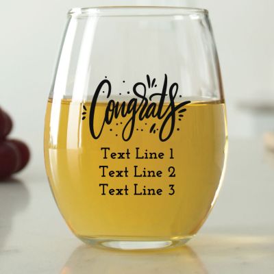 Congrats Script - 9 oz. ARC Perfection Stemless Wine Glasses