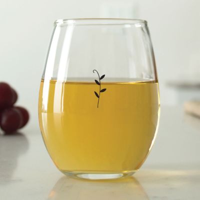 Leaves Initials Stamp - 9 oz. ARC Perfection Stemless Wine Glasses