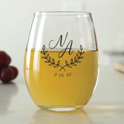 Laurel Monogram - 9 oz. ARC Perfection Stemless Wine Glasses