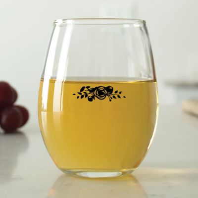Three Letter Monogram with Rose - 9 oz. ARC Perfection Stemless Wine Glasses