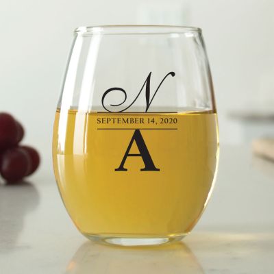 Script & Print Initials - 9 oz. ARC Perfection Stemless Wine Glasses