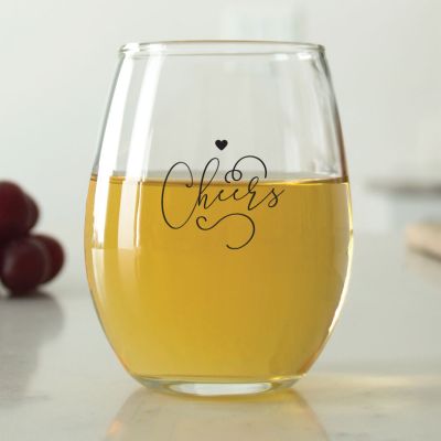 Cheers with Heart Circle Stamp - 9 oz. ARC Perfection Stemless Wine Glasses