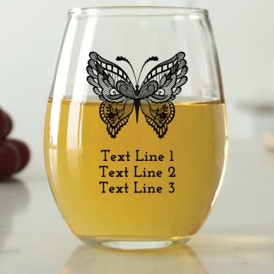 Mandala Butterfly - 9 oz. ARC Perfection Stemless Wine Glasses