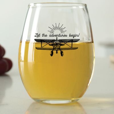 Let the Adventures Begin - Airplane - 9 oz. ARC Perfection Stemless Wine Glasses