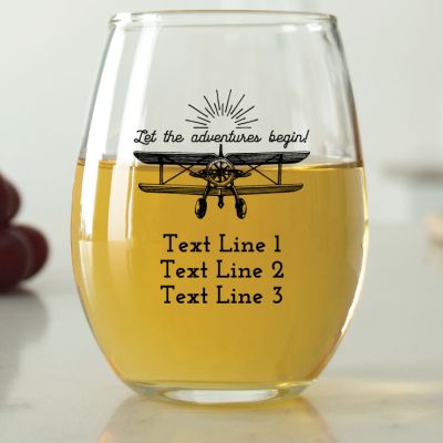 Let the Adventures Begin - Airplane - 9 oz. ARC Perfection Stemless Wine Glasses