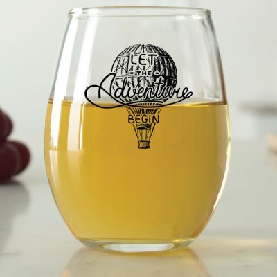 Let the Adventures Begin - Hot Air Balloon- 9 oz. ARC Perfection Stemless Wine Glasses