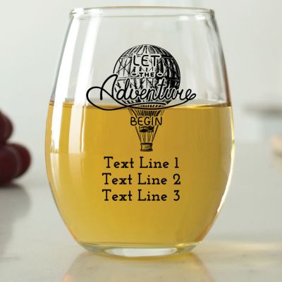 Let the Adventures Begin - Hot Air Balloon- 9 oz. ARC Perfection Stemless Wine Glasses